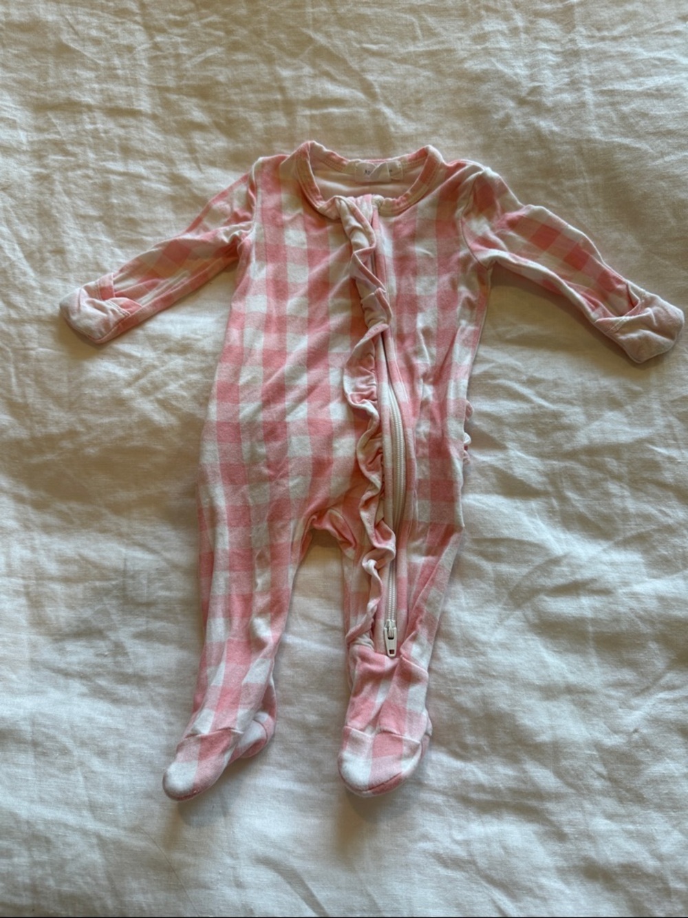 Angel Dear pink and white gingham footie bamboo Newborn